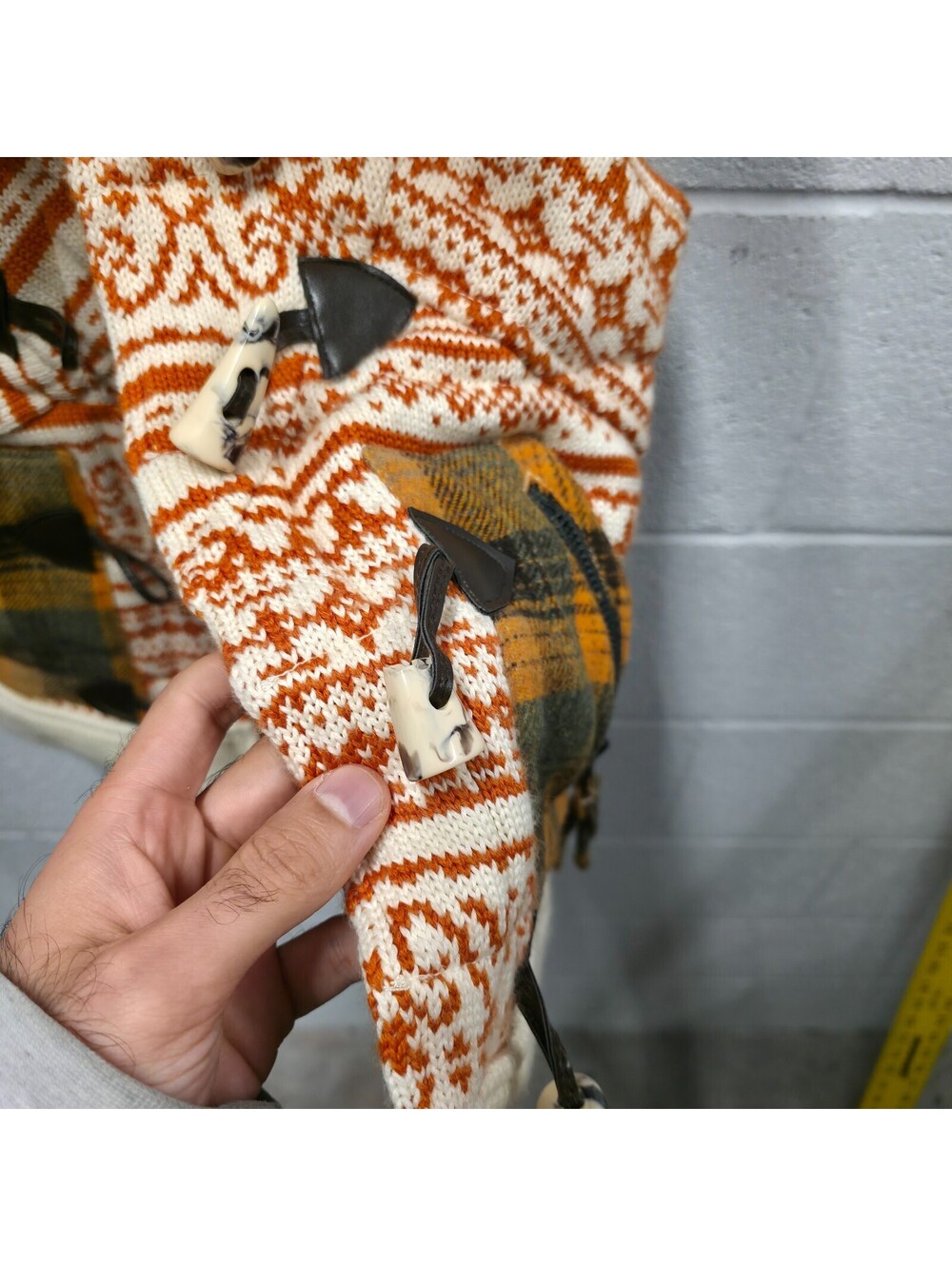 Da Nang Women's Sweater Hooded Vest Orange Plaid Wool Blend Vest XS 16x24 - Picture 7 of 9